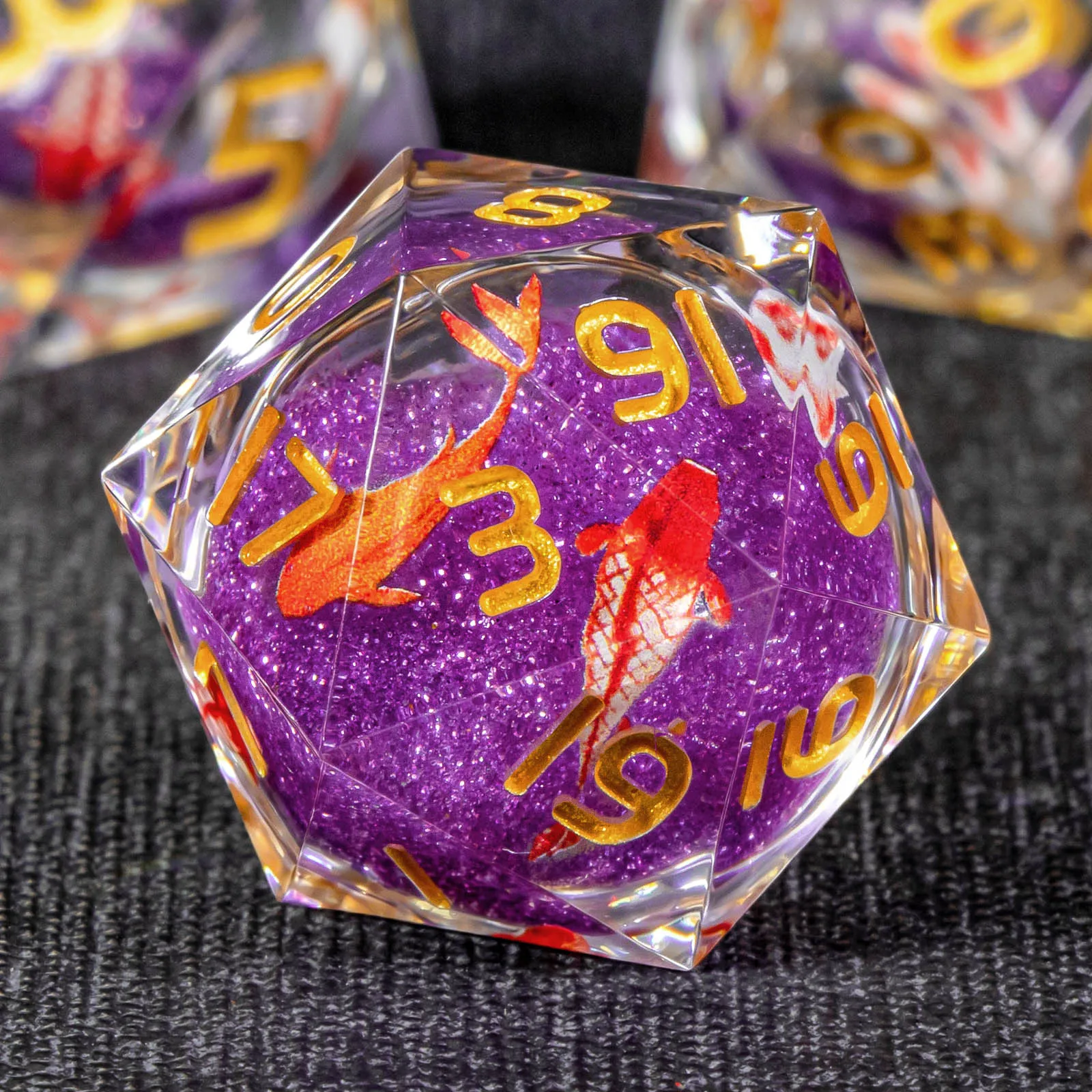 DND 주사위 세트 D&D, 액체 코어 날카로운 모서리 주사위 세트 던전 앤 드래곤, 보라색 다면체 레진 주사위 세트 롤플레잉 게임용