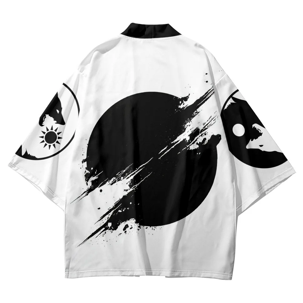 Kimono Robe Cardigan Men Shirts Plus Size 5XL Wolf Print Fashion Beach Japanese Yukata Haori Women's Clothing