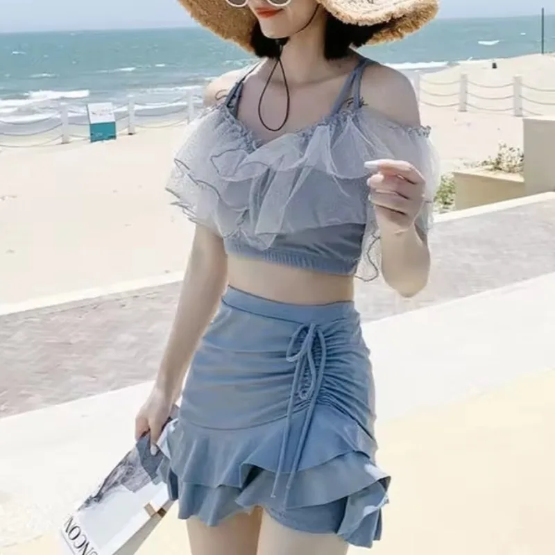 New Backless Sexy Cute Bikini Pink Sweet Suit Slim Fit  Women's 2-piece High Waist Swimsuit Off Shoulder Bathing Suits