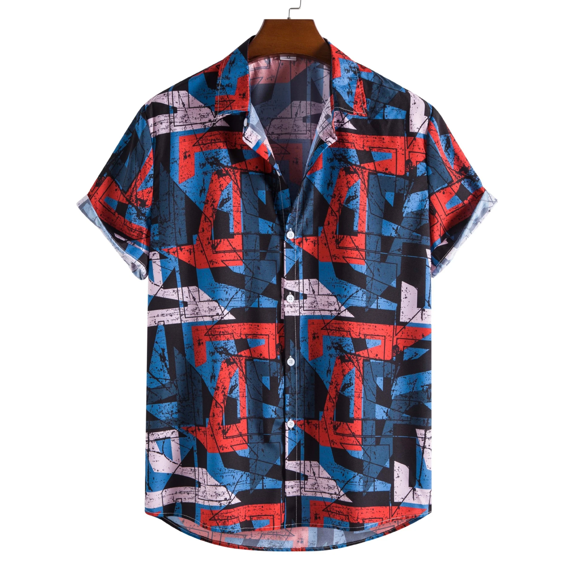 Camisas de playa con geométrico Vintage para hombre, camisa hawaiana manga corta ajustada, estilo Harajuku, informal, botones, XXL| - AliExpress