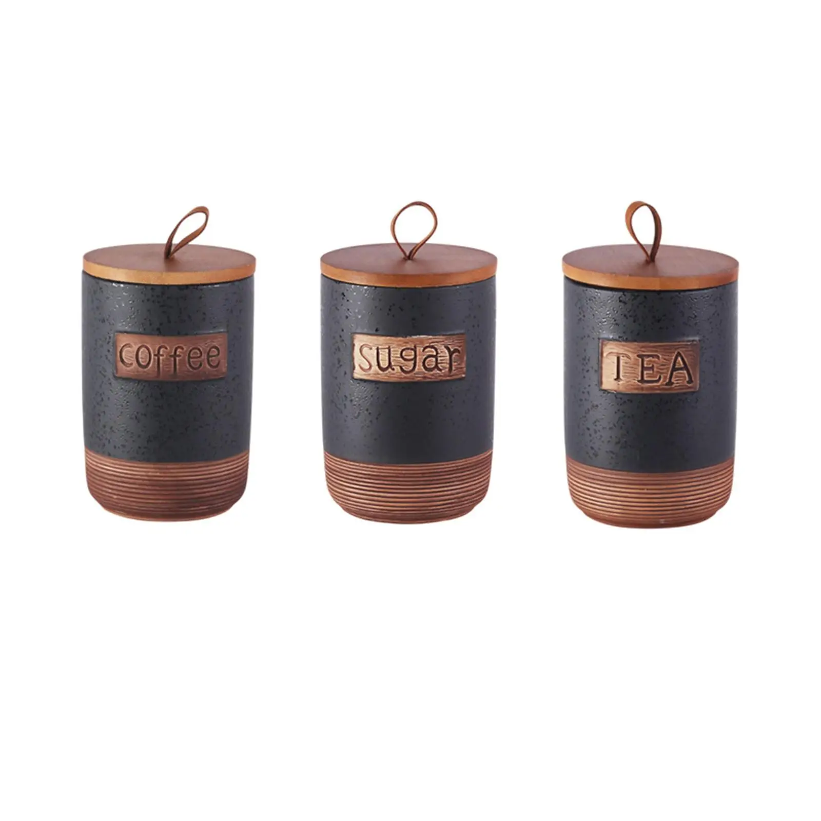 Ceramic Storage Container Holder with Wood Lid Ornament Kitchen Canister Food