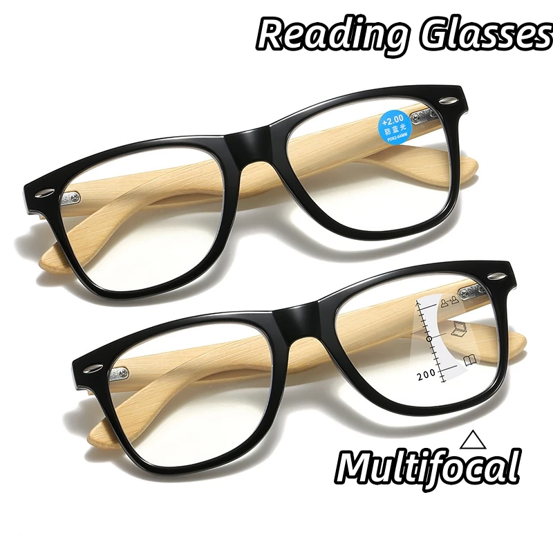 

Personality Multifocal Far Sight Glasses Bamboo Leg Reading eyewear Middle-aged and Elderly Anti Blue Light Presbyopia Glasses