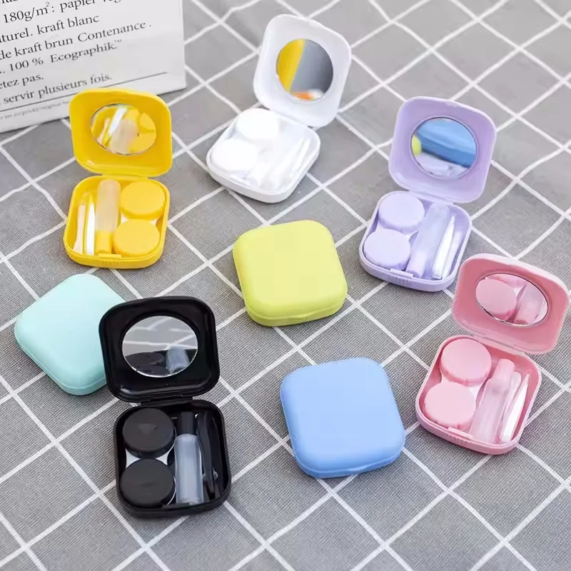 Portable Multicolor Contact Lens Case with Mirror and Cleaning Accessories