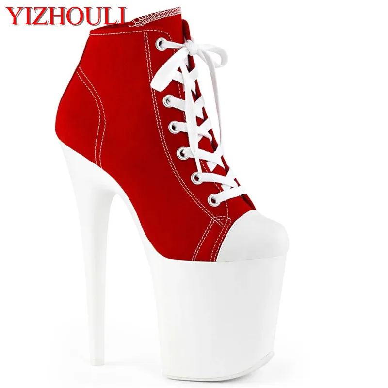 

8-9 inches, sexy ankle boots, women's high heels, 20-23cm canvas upper pole dance, banquet show dance shoes