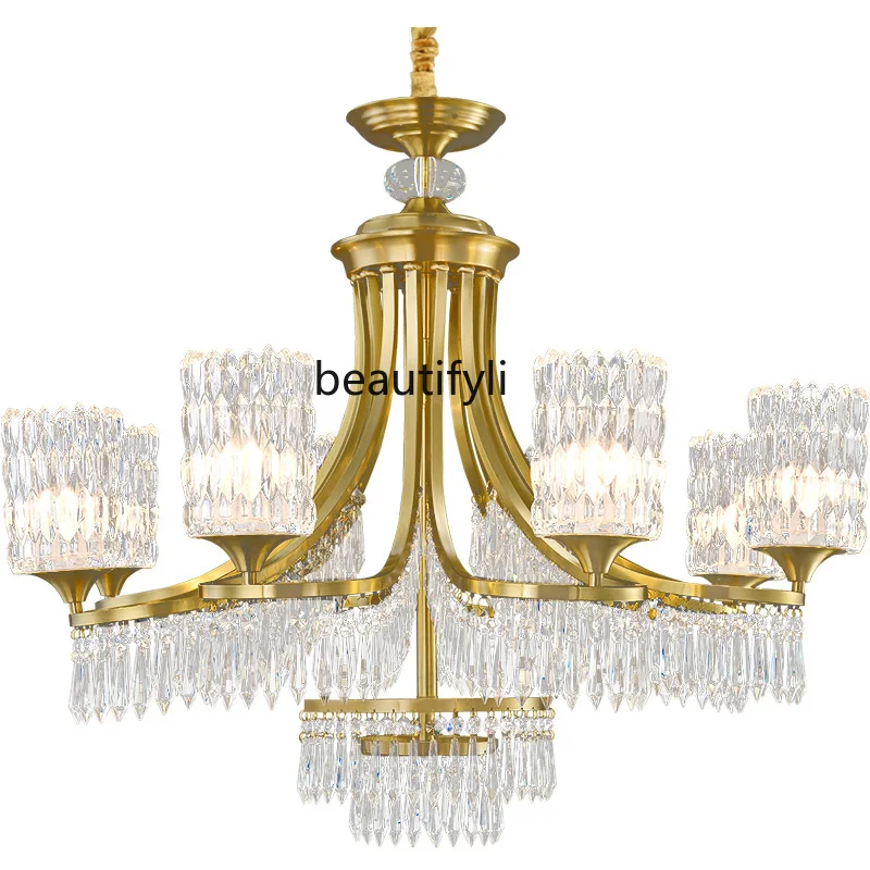 

LBX Light Luxury Copper Crystal Chandelier Lamp in the Living Room Atmosphere Villa Bedroom Dining-Room Lamp