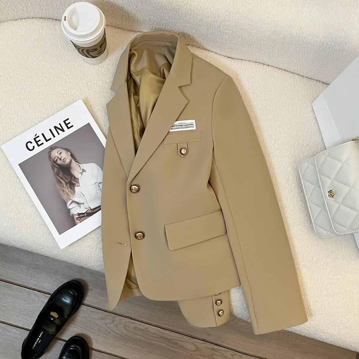 Women's Chic Blazers Coat Single Breasted Outwear Korean Ladies Vintage Basic Long Sleeve Office Jacket Femme Casual Short Veste