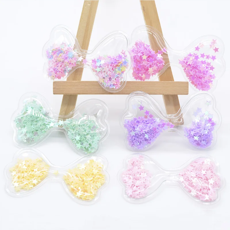 12Pcs 62*36mm 나비 넥타이 DIY 공예 모자 패치에 대 한 투명 플라스틱 작성 스팽글 Appliques 모자를 쓰고 있죠 헤어 클립 장식