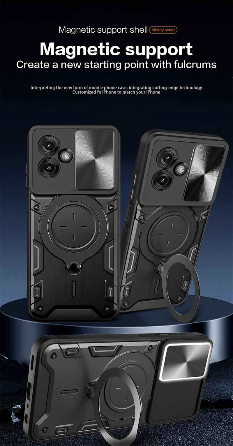 Armor Slide Camera Lens Protection Phone Case with Ring Stand and Shockproof Design