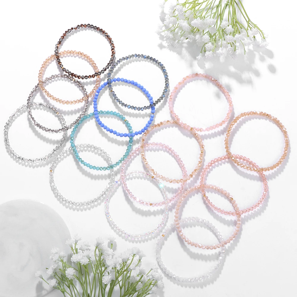Stone bead bracelet 4Pcs/Set For Women Girls Natural Crystal Grey pink White blue series Fashion Jewelry