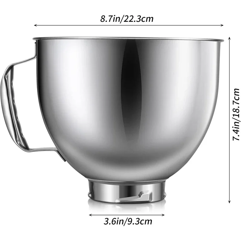 Stainless Steel Mixer Bowl Kitchenaid Classic&Artisan Series 4.5-5 Quart Tilt Head Stand Mixer Bowl Dishwasher Safe 1 Piece Mixer Accessories Mixer Bowl Kitchen Cooking Accessories