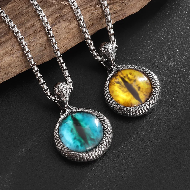 

Retro Punk Devil's Eye Pendant Necklace Dragon's Eye Stainless Steel Necklace Men's Gothic Exorcism Amulet Jewelry Gift