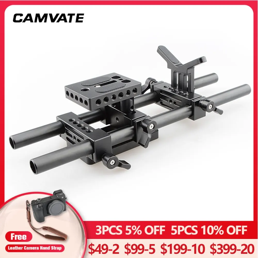 Camvate Dslr Camera Shoulder Support Kit With Baseplate Mount & Lens