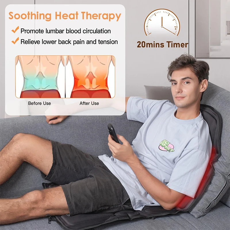 Home Office Car Full-Body Massage Cushion Heat 7 Motors Vibrate Back Neck Mat Chair Massage Relaxation Seat New Year's Present massage cushion