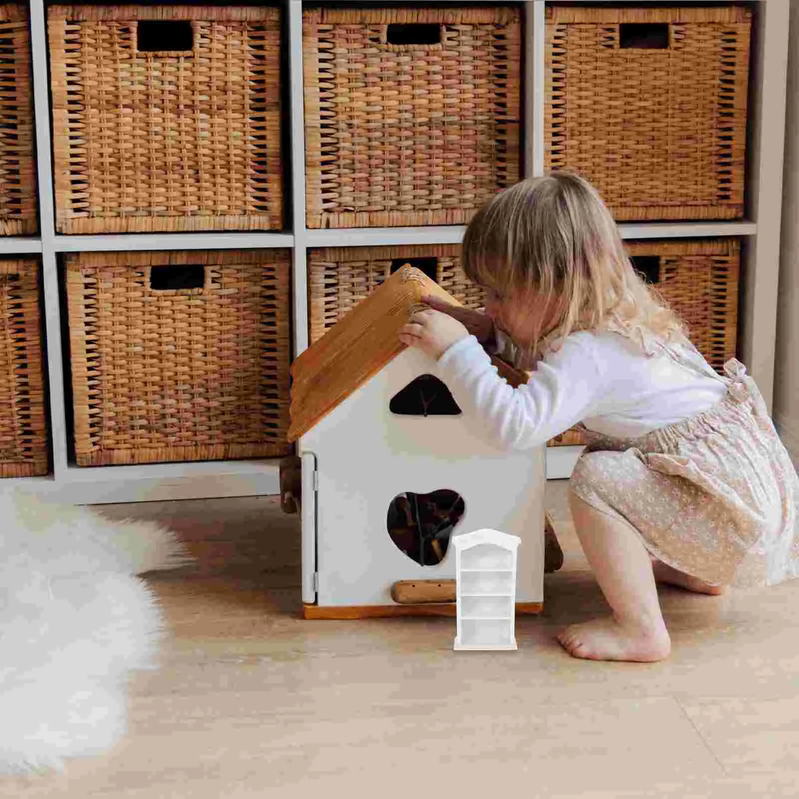 1Pc Dollhouse Bookshelves Mini Wooden Bookshelf Doll House Miniature Furniture Mini Display Case Dollhouse Diy Decor Accessories