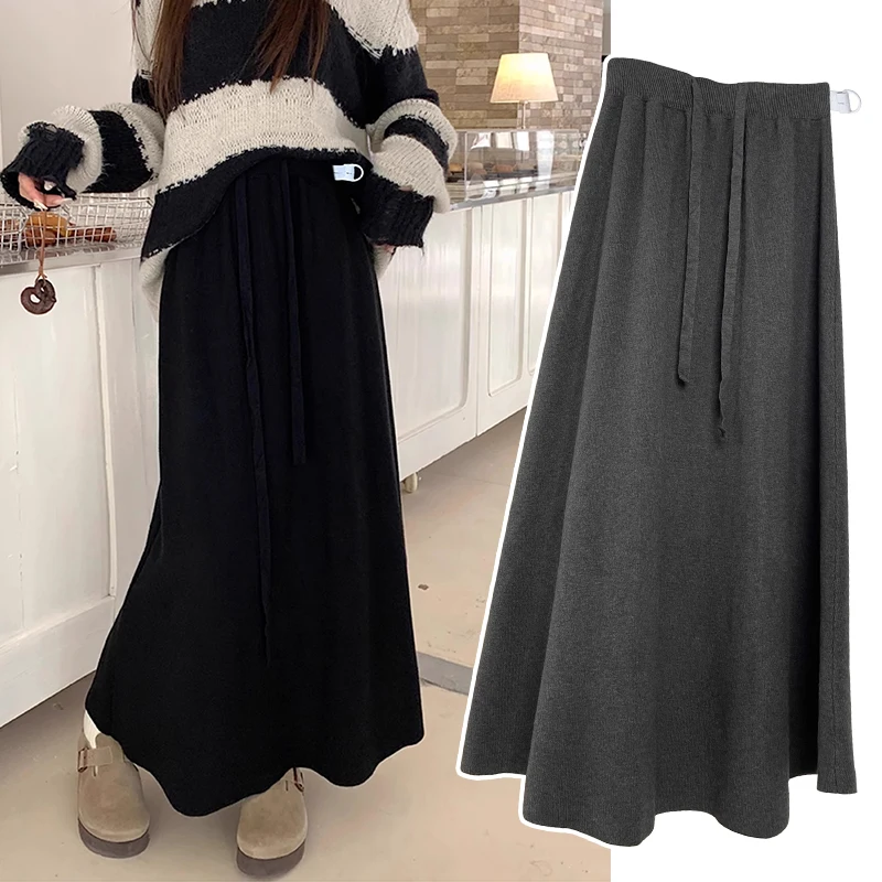 Autumn Winter Pregnant Woman Knitting Skirts Adjustable Waist Irregular Large Hem Maternity Umbrella Skirt Pregnancy Maxi Skirts