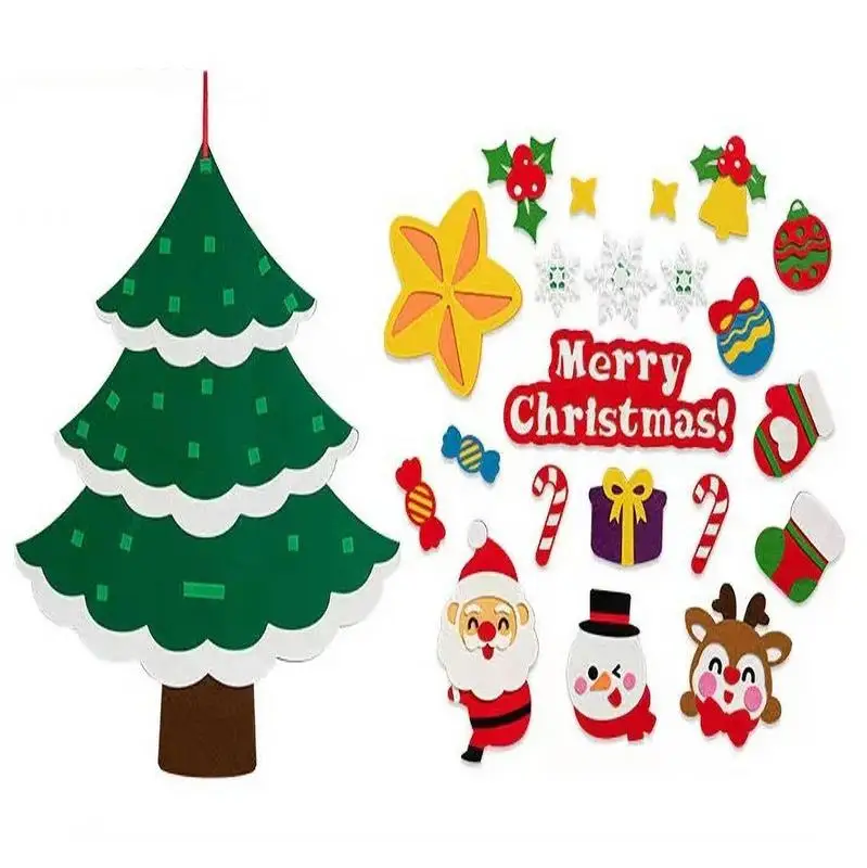 

Christmas Felt Tree DIY Flat Felt Christmas Tree Ornaments With LED Lights Kitchen Indoor Decor Christmas Gifts Home Holiday