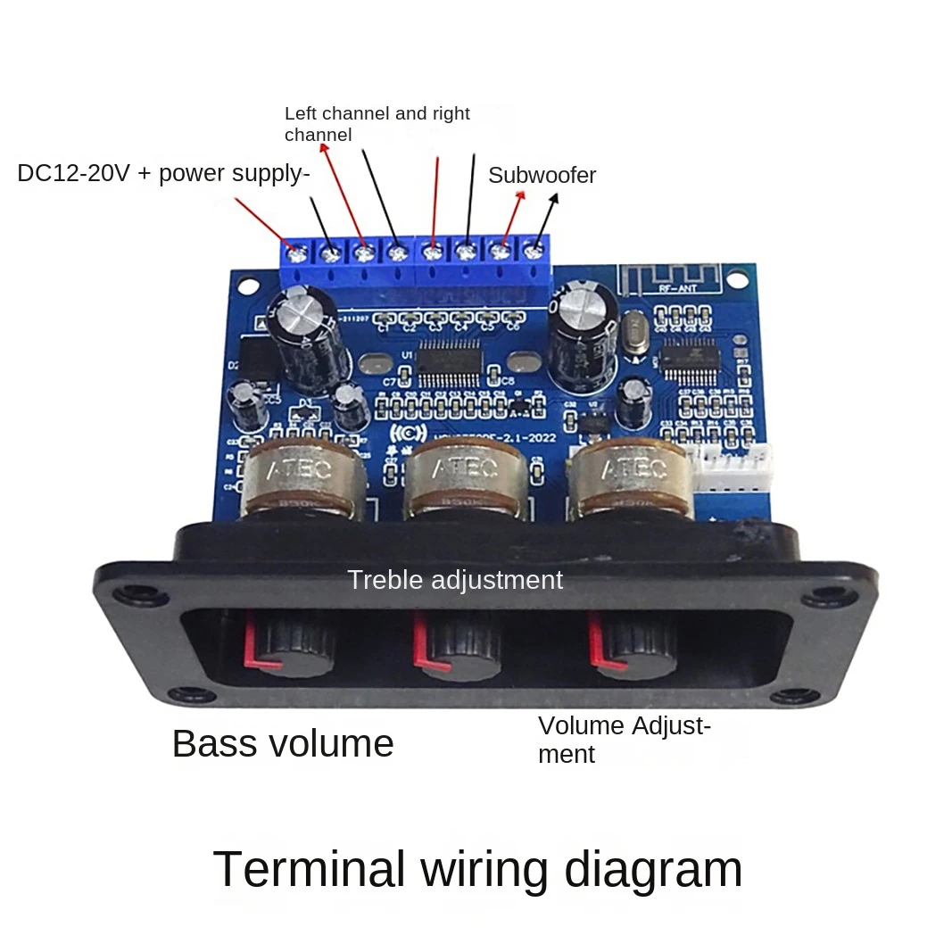 2.1 Channel Digital Power Amplifier Board+AUX Audio Cable 2x25W+50W BT5.0 Subwoofer D Amplifier Board DC12-20V