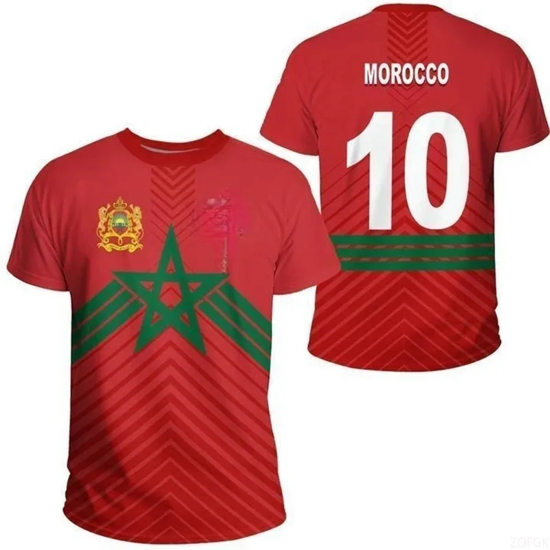 2025 Nouvelle chemise marocaine, carte marocaine, drapeau national, T-shirt pour hommes imprimé en 3D, T-shirt de sport de football