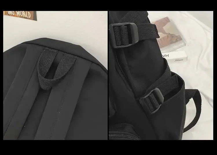 Preppy Style Black Backpack Unisex Women Men Backpack Nylon Waterproof Multi-Pocket Design Mochilas Teenagers Shoulder Bag