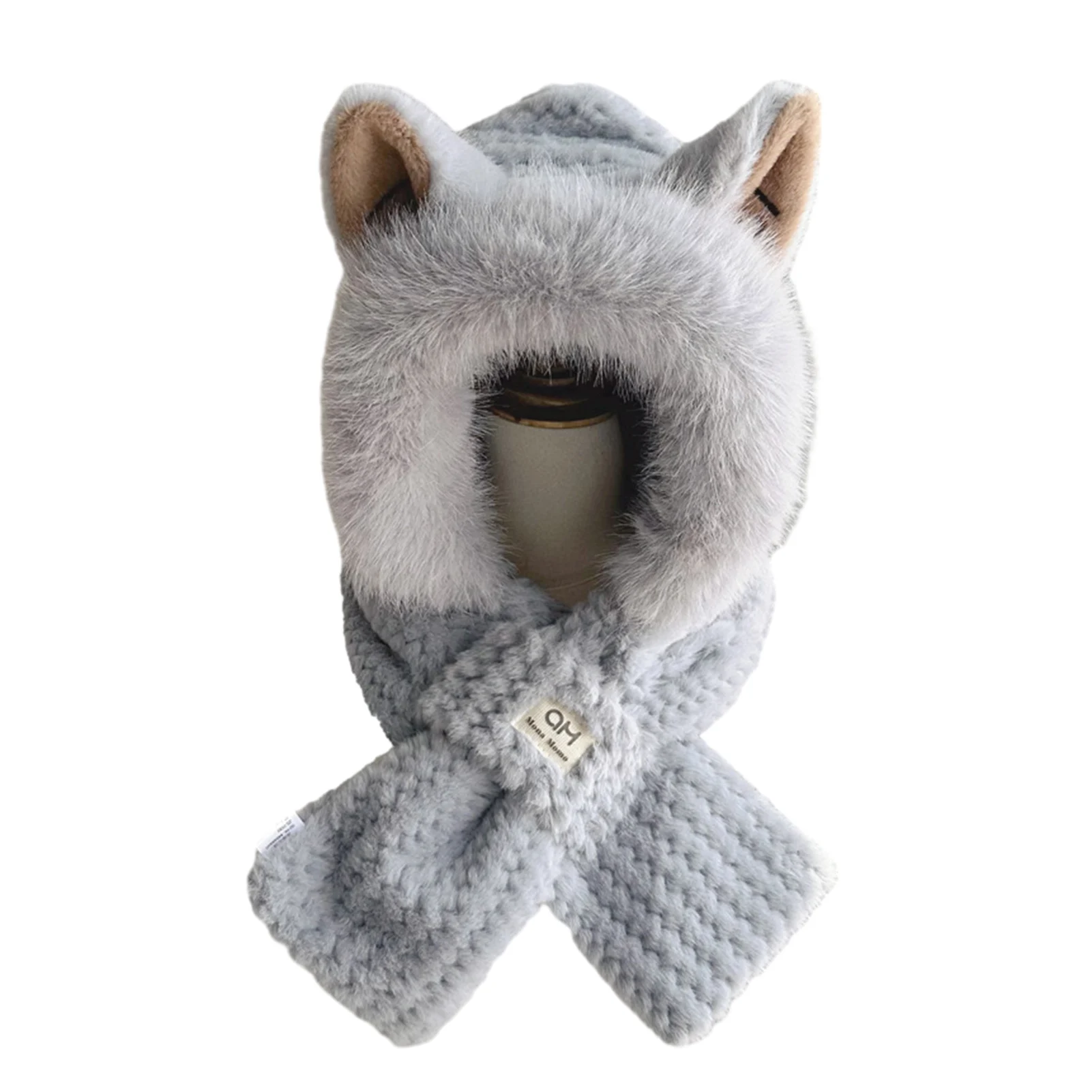 

Шапка и шарф 2-в-1 с милыми ушками, мягкая плюшевая Толстая теплая шапка-шарф в виде животного для холодной погоды