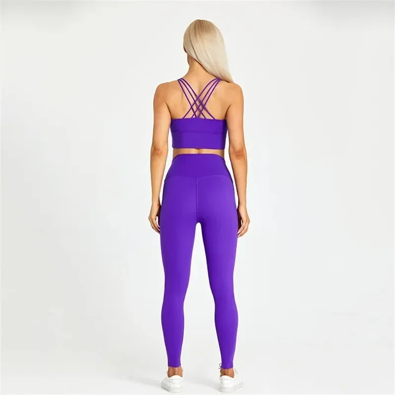 Lemon Women Fitness Bra And Legging 2pcs Soft Yoga Set  Cross Back Gym Underwear Top Sport Suit Workout Training Sportwear