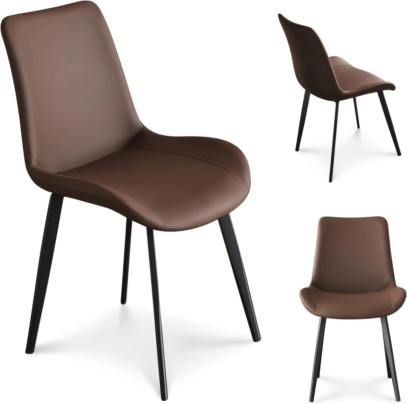 Dining Chairs Modern Chairs Set of 6 Brown Faux Leather Metal Leg Comfortable Kitchen for Dining Room