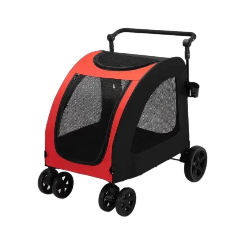 Foldable Large Dog Pet Stroller Large Space Breathable Mesh Dog and Cat Stroller for 50KG Walking Transport Car