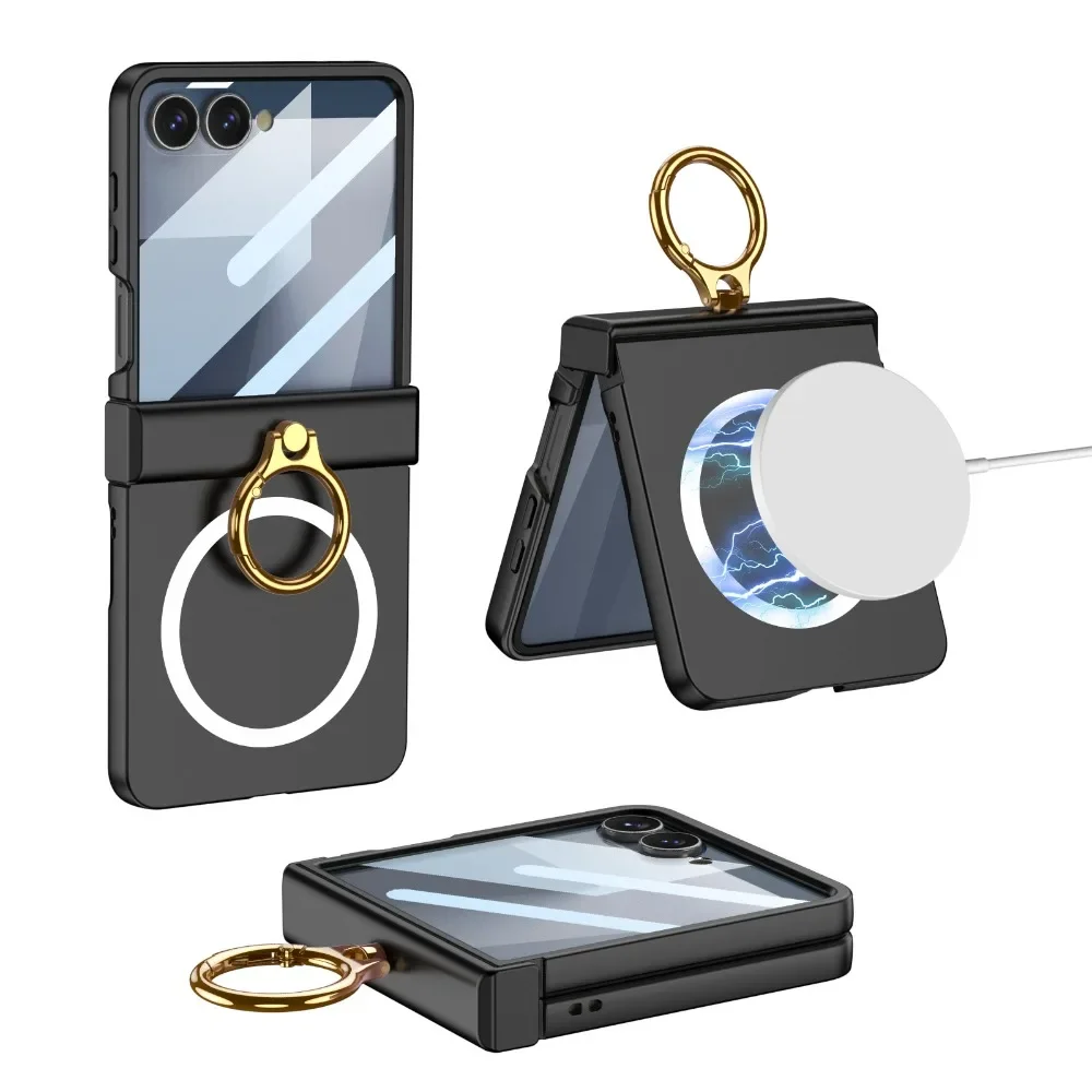 Magnetic Phone Case with Front Screen Protector, Ring Kickstand, and Hinge Protection