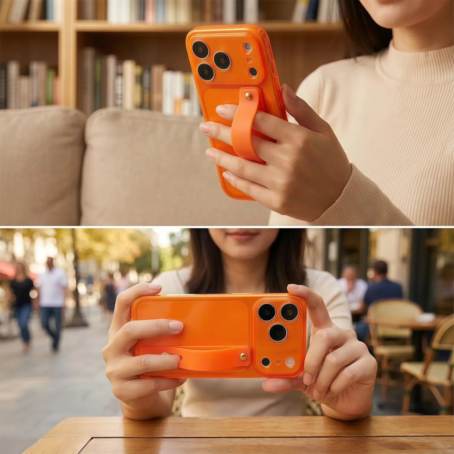 Shockproof Translucent Back Cover with Wrist Strap and Adjustable Hand Grip Loop