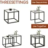 Coffee Table Set of 2, Modern Black Wooden Side Table, Metal Frame Square End Table, Center Tables,Nesting Coffee Table for 6