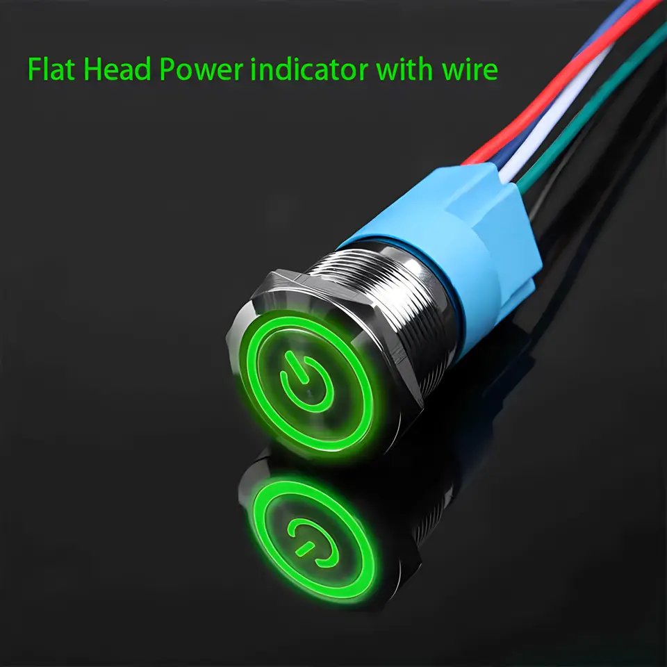 16mm 19mm 22mm Metal Push Button Switch Momentary/Latching Flat Head Led Light Red Yellow Blue Green White 3V 12V 24V 220V image 13
