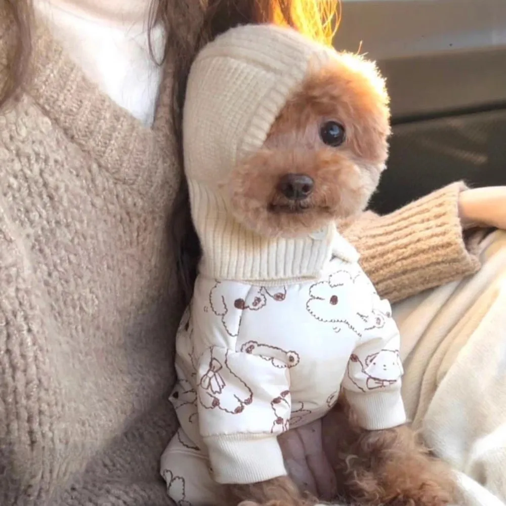 Cute Warm Dog Knitted Hat Soft Comfortable Pet Hooded Scarf Fashion Solid Color Cat Bear Hat Autumn Winter