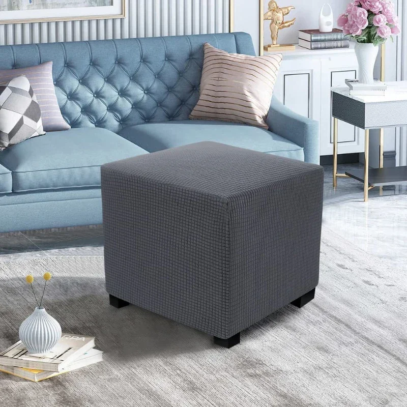 Square Ottoman Cover Polar Fleece Footstool Covers Elastic Footrest Slipcovers House Pouf Carre Furniture Protector Stool Covers 3