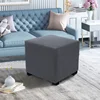 Square Ottoman Cover Polar Fleece Footstool Covers Elastic Footrest Slipcovers House Pouf Carre Furniture Protector Stool Covers 3