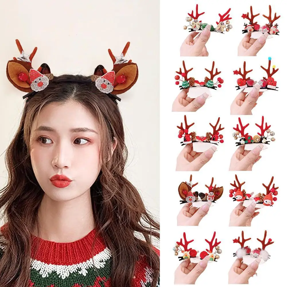 

New Year Christmas Hair Pin Girls Barrettes Bow Deer Santa Claus Snowman Hairpin Xmas Party Hair Clip For Kids Cosplay Headwear