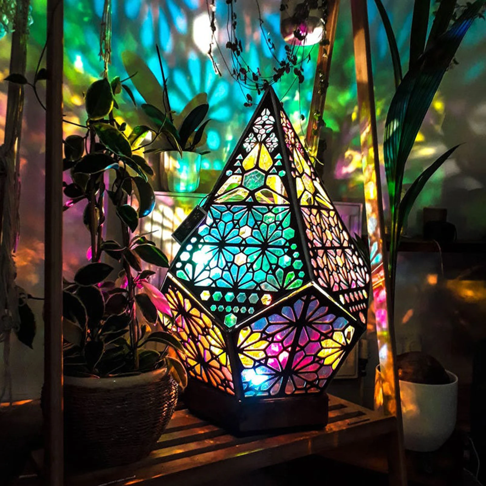 

Bohemian Style LED Floor Lamp 3D Projection Hollow Night Light Colorful Diamond Lights Desktop Table Art Craft Lamp