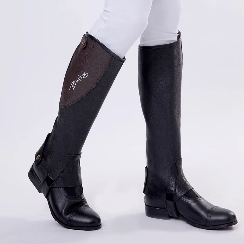 High Quality Half Chaps Full Soft Cow Leather Splicing Horse Riding Chaps Body Protector Equestrian Equipment For Unisex