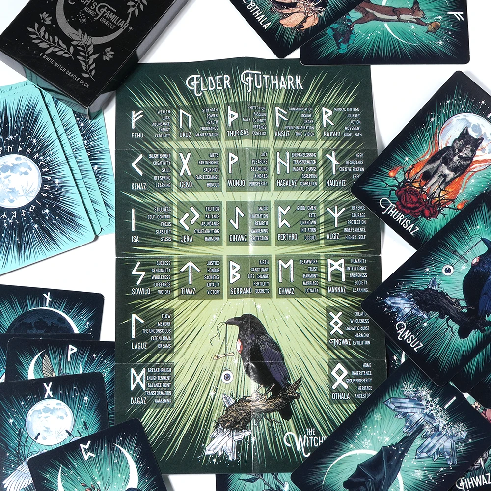 Witch'S Familiar Runic Oracle 24 Card Indie Tarot Deck Runes Rune Cards Animal Oracle Animal Tarot Cards Viking Runes 3