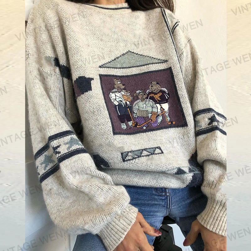 Vintage Floral Gray Jacquard Embroidered Knitwear Trendy Ins Women 'S Autumn And Winter Personalized Sweater