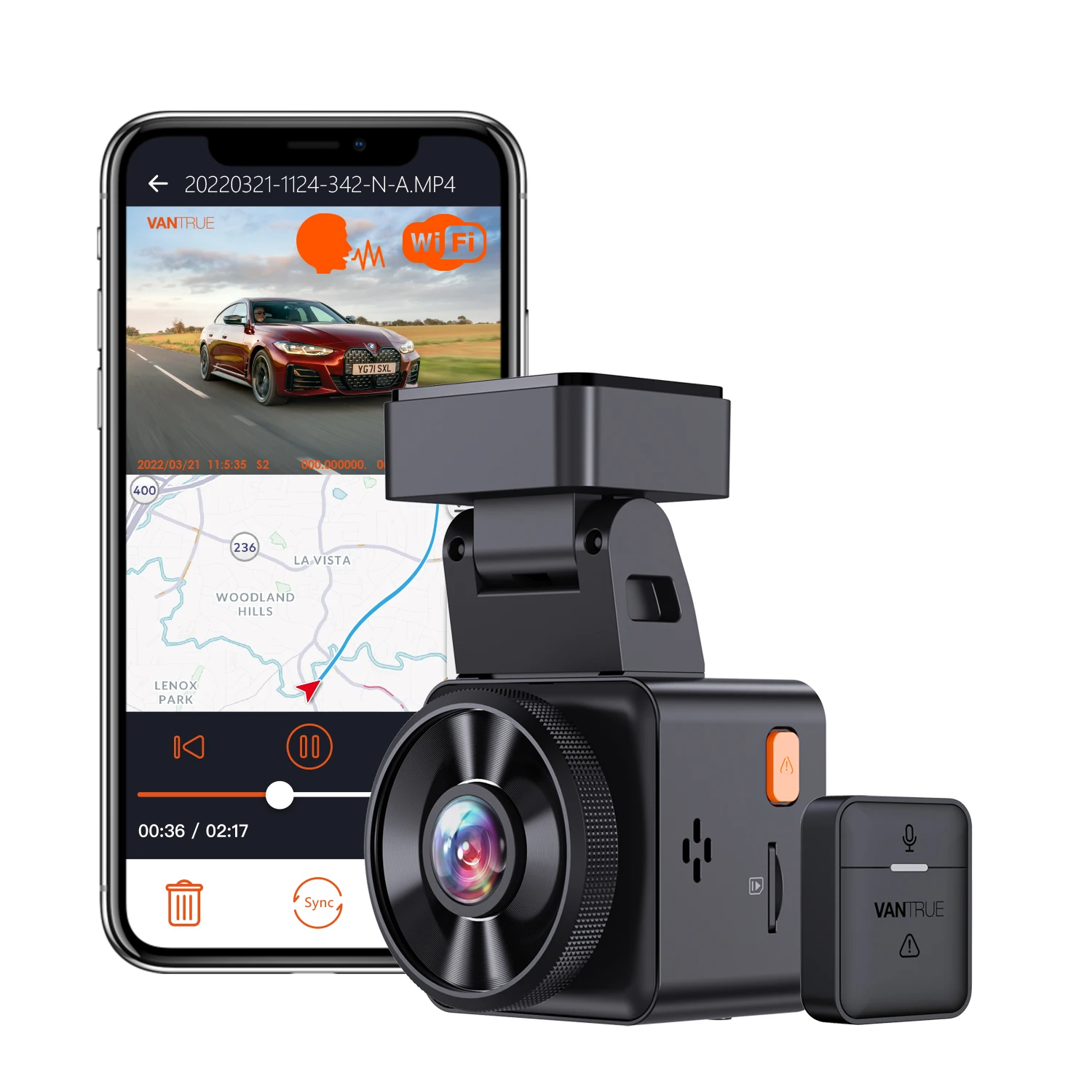 Vantrue E1 2.5K WiFi Mini Dash Cam with GPS and Speed, Voice Control Front  Car Dash Camera, 24 Hours Parking Mode, Night Vision, Buffered Motion  Detection, APP, Wireless Controller, Support 512GB Max 