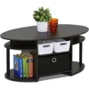 Simple Design Oval Coffee Table with Bin for Living Room, Walnut, Café Tables 4