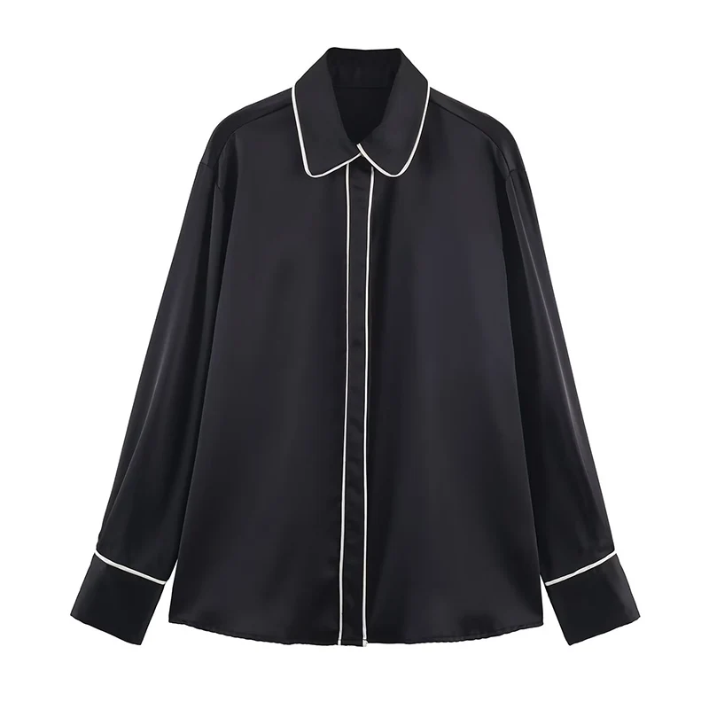 Chic Fashion Black Satin Shirts for Women 2025 New Long Sleeve Women's Streetwear Casual Shirt And Blouse Top ﻿