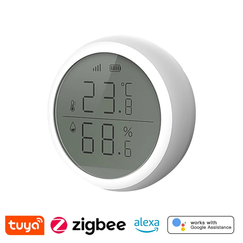 Смарт-термометр Tuya ZigBee, сенсор для измерения температуры и влажности, с голосовым управлением датчик температуры и влажности tuya zigbee беспроводной термометр с голосовым управлением и гигрометром