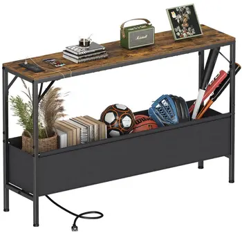 Console Table, Narrow Sofa Table, 47.2 Behind Couch Table with Power Station, Entrance Table, for Living Room, Hallway, Entrywa 1