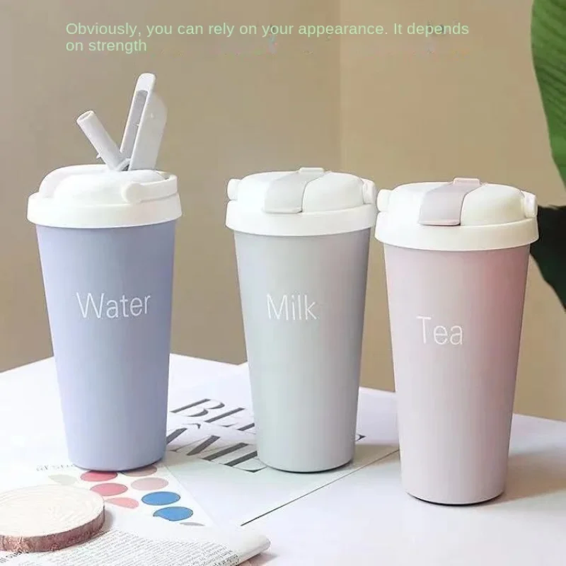

500 ML Sports Water Bottle Straw Insulation Coffee Cup Large Capacity Simple Students Office Couple Milk Tea Cup Handy Water Cup