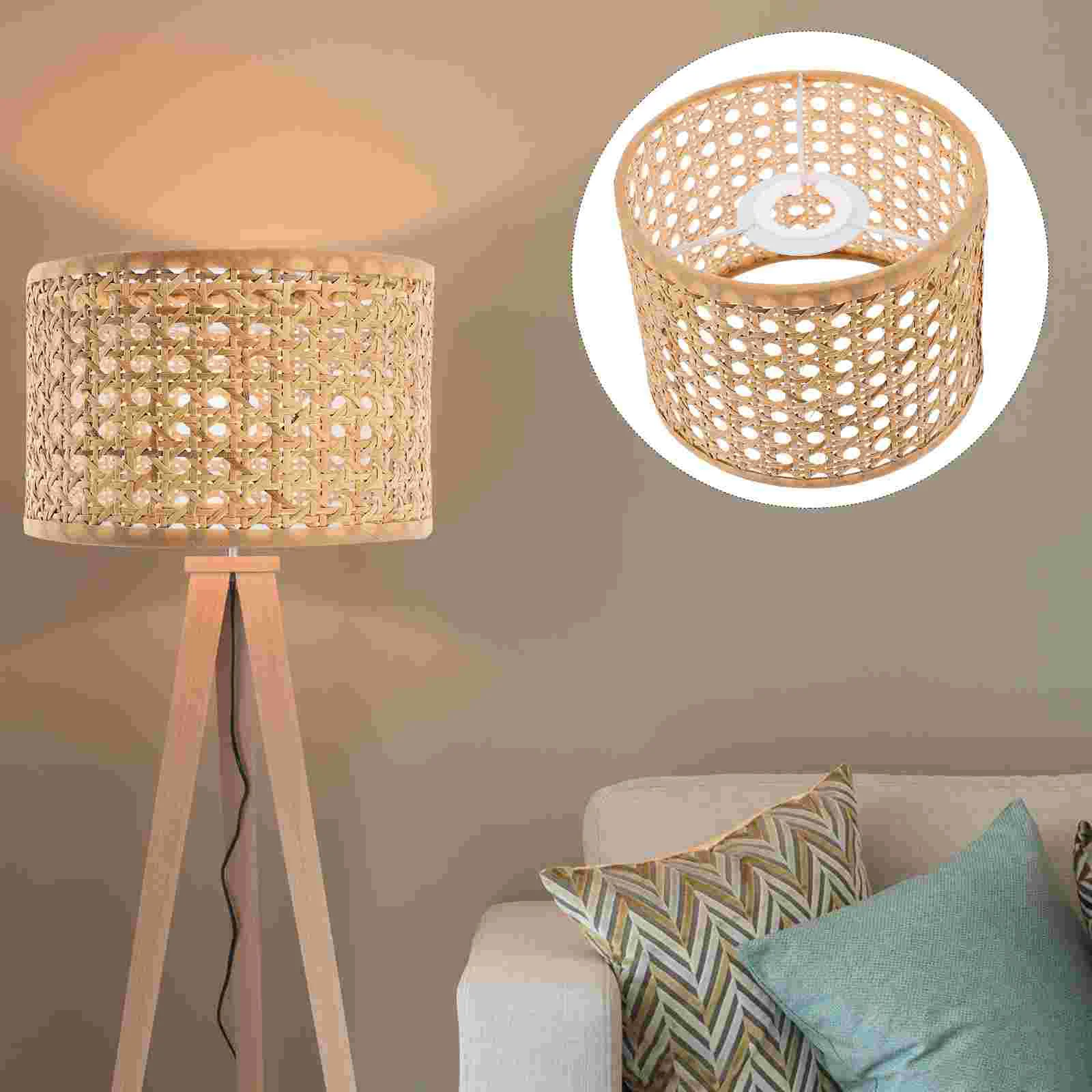 

Rattan Lamp Shade E27/E14 Small Wicker Woven Pendant Lampshade Drum Chandelier Light Cover Wall Floor Table Lamp Bulb Cage Guard