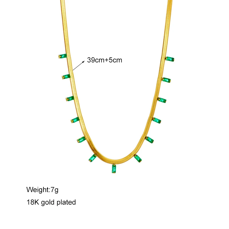 DIEYURO 316L Stainless Steel Green Crystal Necklace For Women High Quality Gold Color Jewelry Fashion Girls Snake Chain Gifts