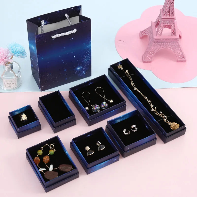 

Jewelry Gift Box Blue Starry Sky Packaging Necklace Box Bracelet Earring Storage Box Display Mutli Size INS Paper Cardboard