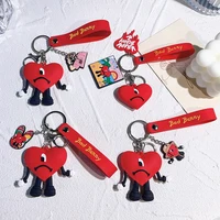 Heart Bad Bunny Keychain Keyring for Women Men Rubber Car Key Chain Keyfob Trinket Bag Pendant