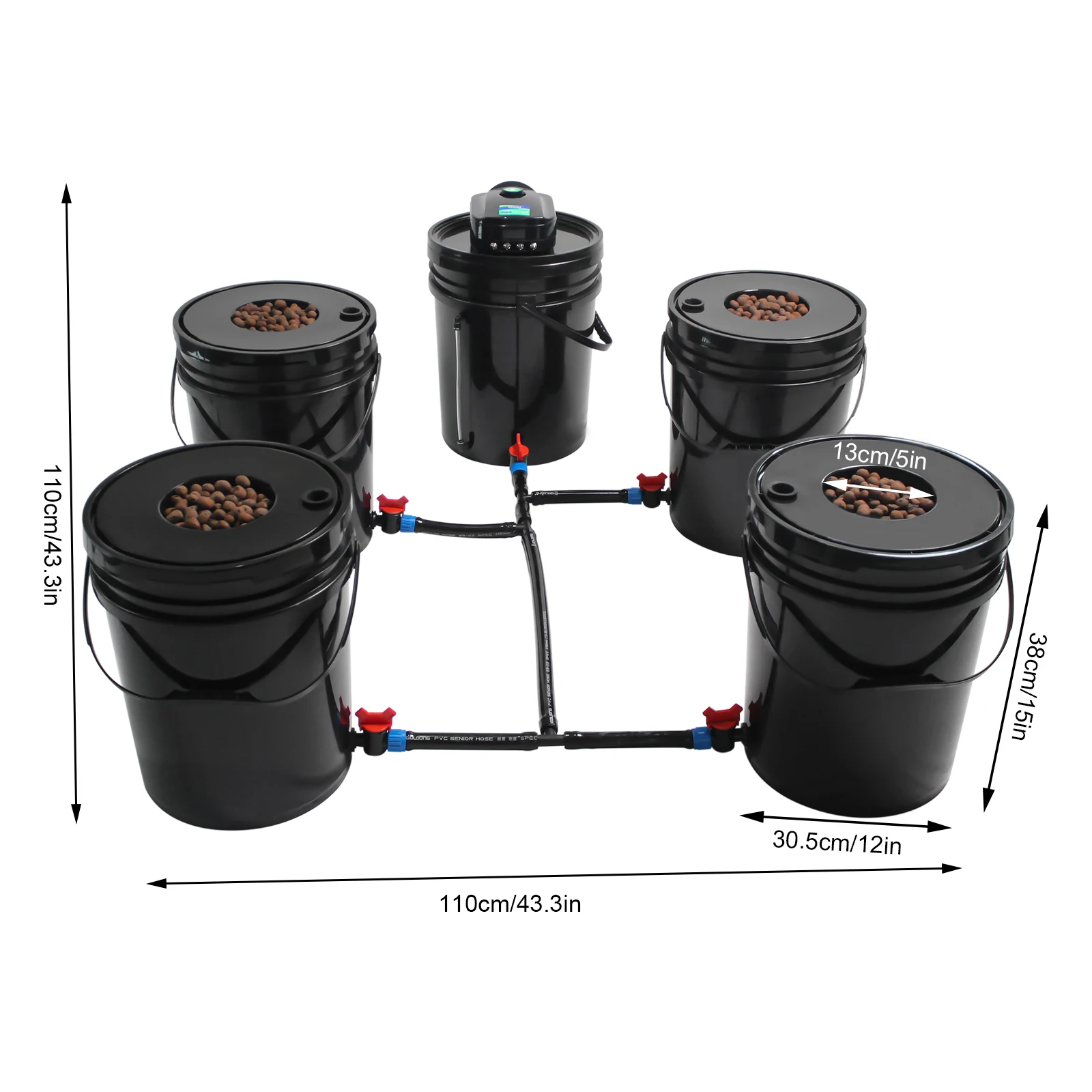 LOYALHEARTDY DWC Hydroponics System 5 Buckets Deep Water Culture Hydroponic Bucket Kit with Air Pump Recirculating Grow Kit